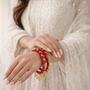 Etnico Traditional Red Bangles with Brass Stud Detailing and Hanging Ghungroo Charms for Women (ADB595Re)