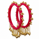 Etnico Traditional Red Bangles with Brass Stud Detailing and Hanging Ghungroo Charms for Women (ADB595Re)
