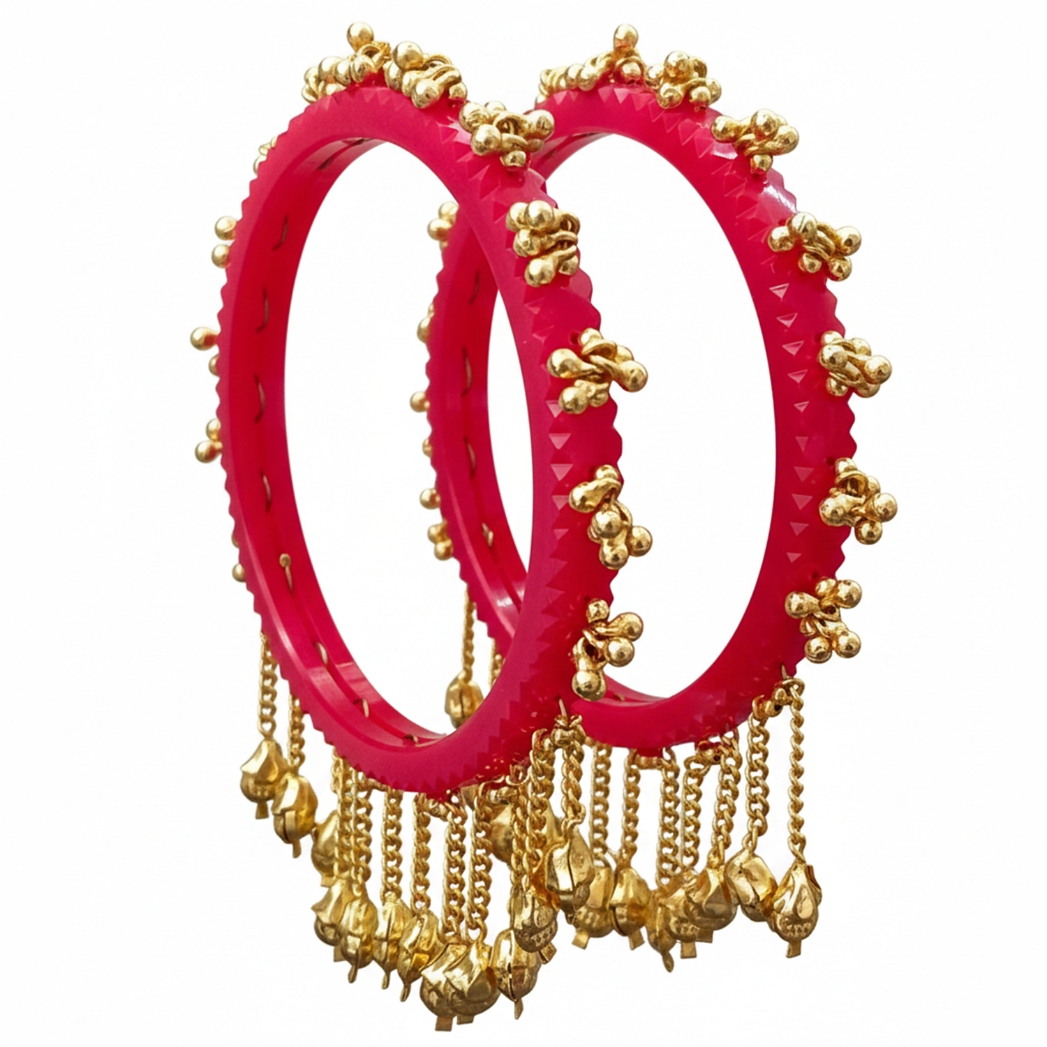 Etnico Traditional Red Bangles with Brass Stud Detailing and Hanging Ghungroo Charms for Women (ADB595Re)