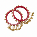 Etnico Traditional Red Bangles with Brass Stud Detailing and Hanging Ghungroo Charms for Women (ADB595Re)