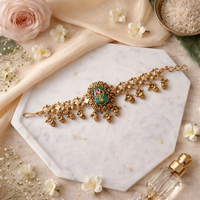 Etnico Traditional Gold Plated Brass Adjustable Bracelet with Stone Detailing for Women