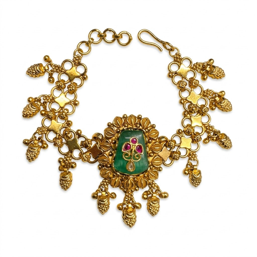Etnico Traditional Gold Plated Brass Adjustable Bracelet with Stone Detailing for Women