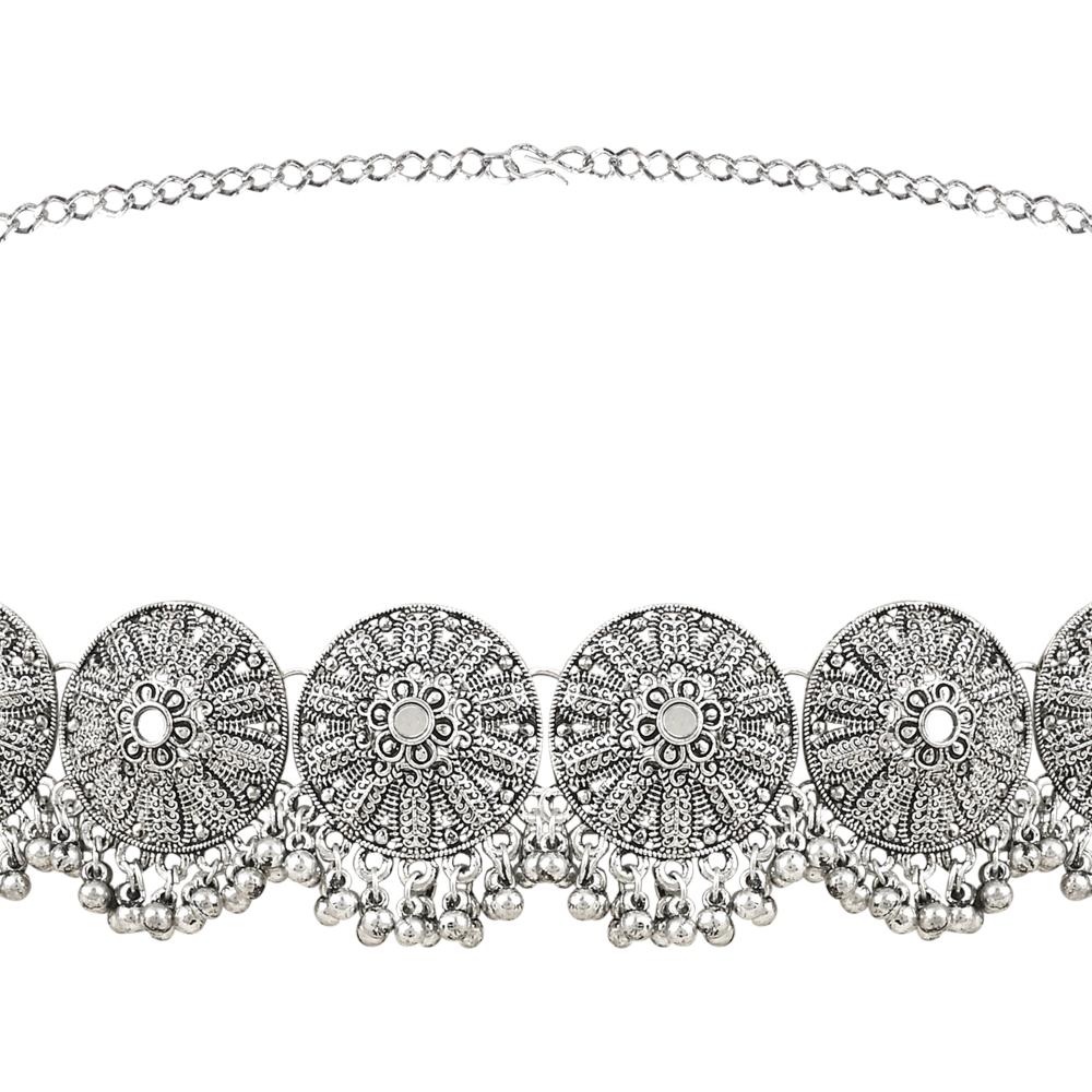 Etnico Navratri Ethnic Silver Oxidised Traditional Adjustable Boho Waist Chain/Belly Chain/Kamarband For Women (Style 5)