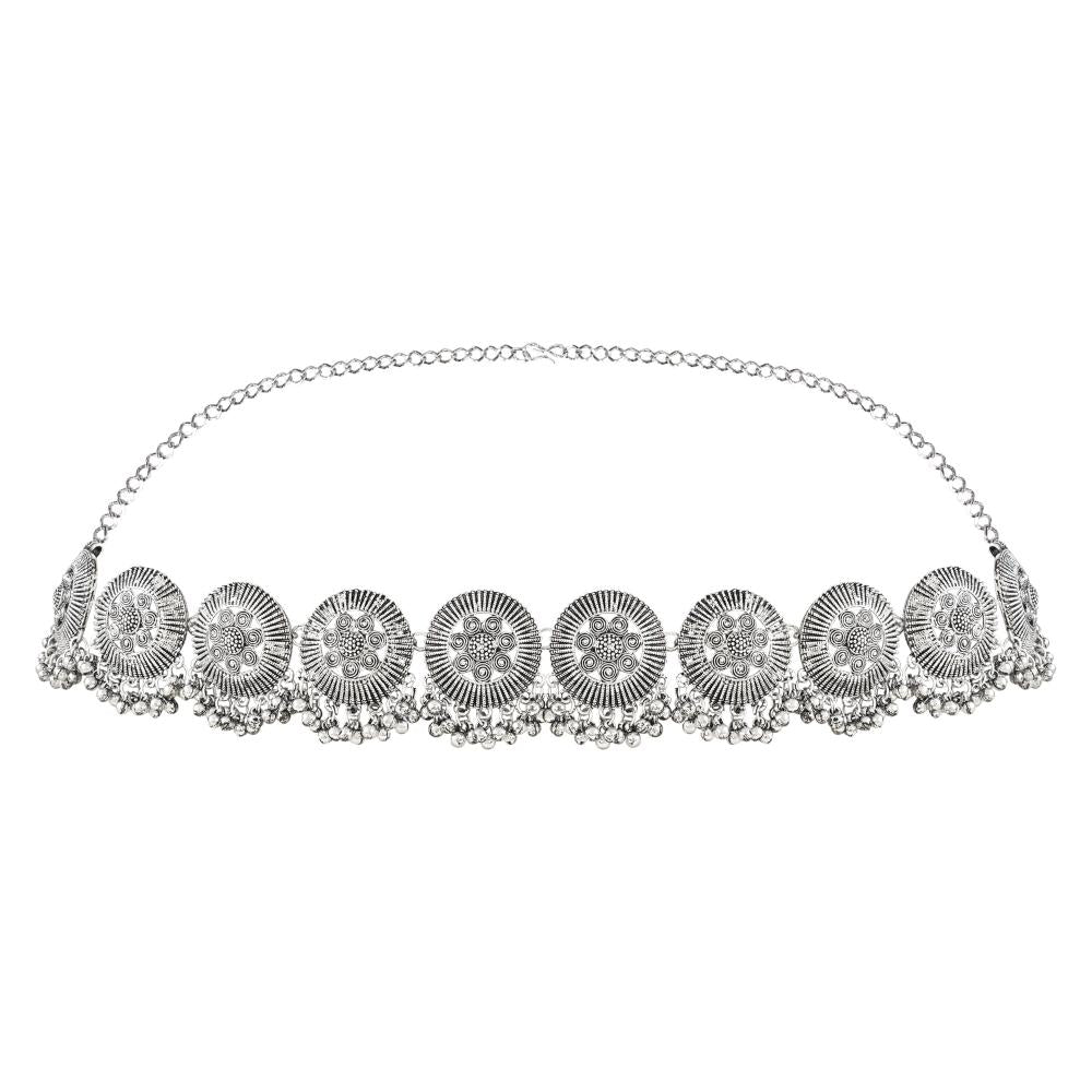 Etnico Navratri Ethnic Silver Oxidised Traditional Adjustable Boho Waist Chain/Belly Chain/Kamarband For Women (Style-3)