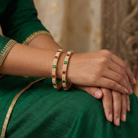 Js Fashion  Antique Designer High Gold Polish Fancy 4 Bangles Set