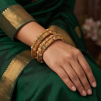 Js Fashion  Designer Rajawdi Polish Full Stone 2 Bangles Set