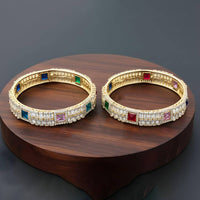 Js Fashion  Elegant CZ Stone Wedding Wear Broad Bangles for Women