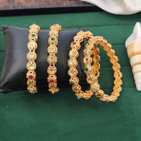Js Fashion  Designer High Gold Bangles with Floral Carving Design