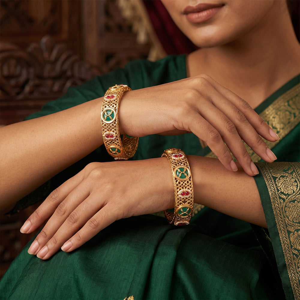 Js Fashion  Traditional High Gold Bangles with Floral Jali Pattern