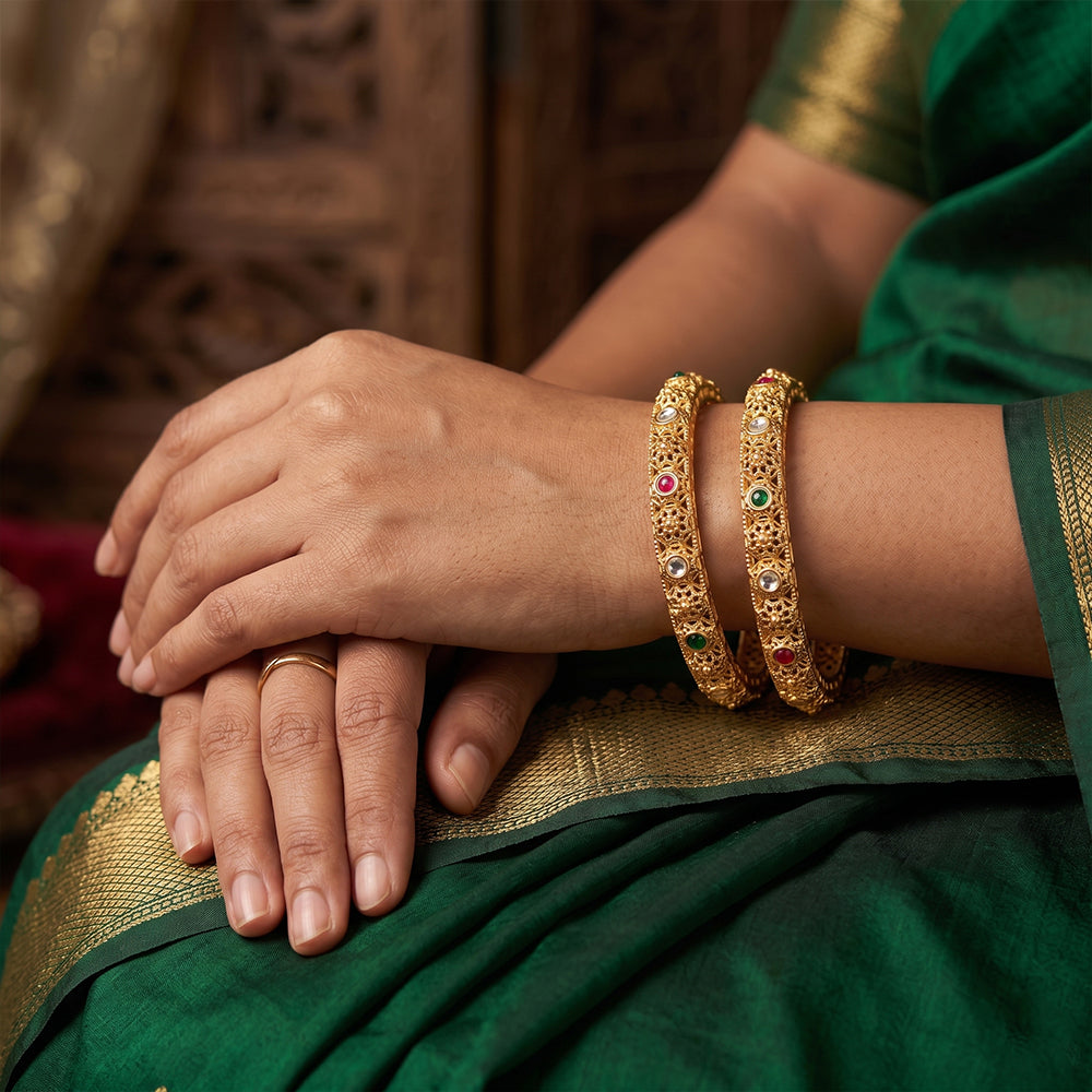 Js Fashion  Antique High Gold Bangles with Intricate Jali Design