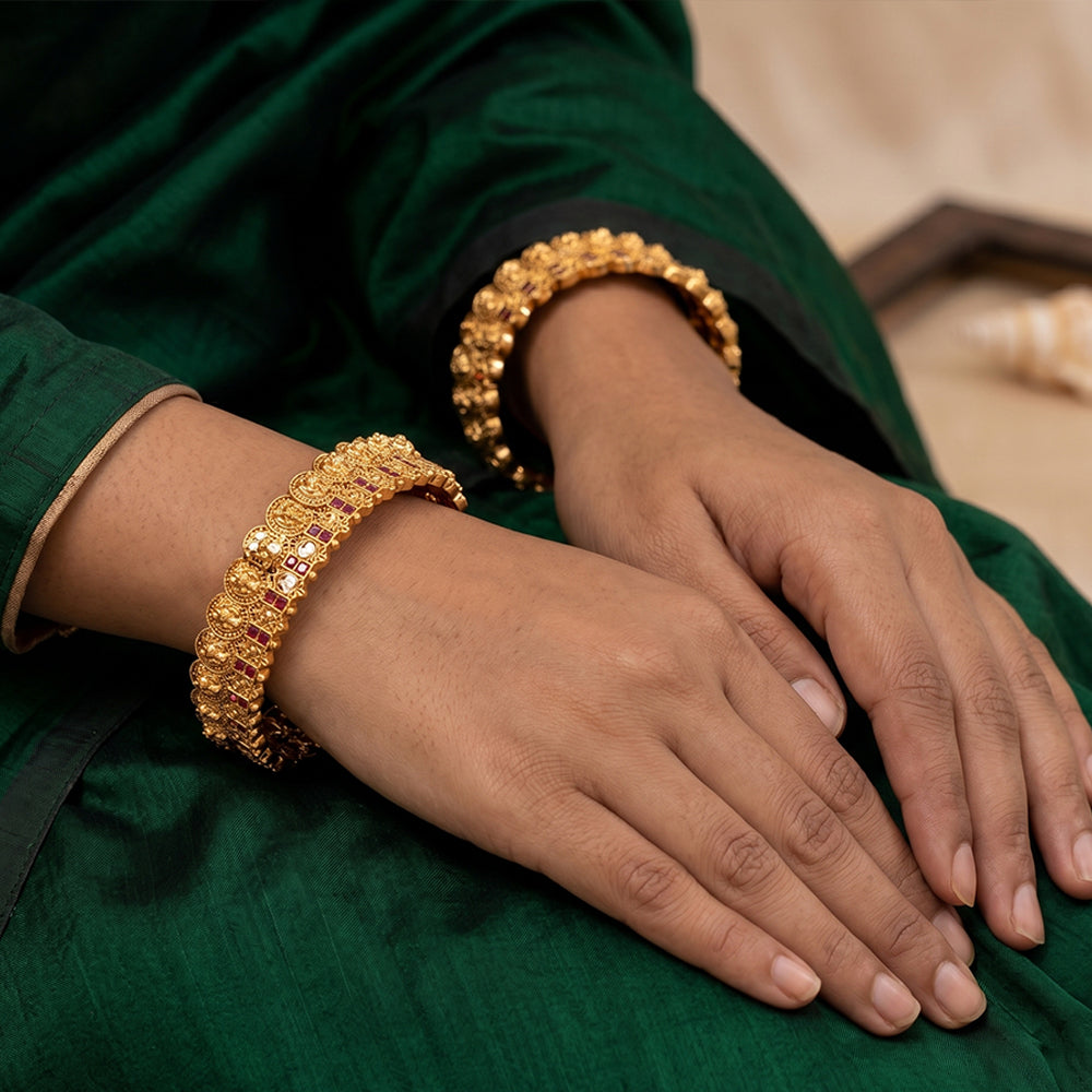 Js Fashion Antique Gold Pota Stone And Temple Bangles Set for Women