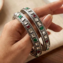 Js Fashion  Oxidized Silver Multicolor Stone Bangle Set for Women