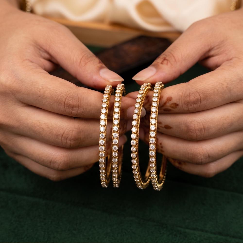 Js Fashion  Mehendi Polish Crystal Kundan Bangle Set for Women