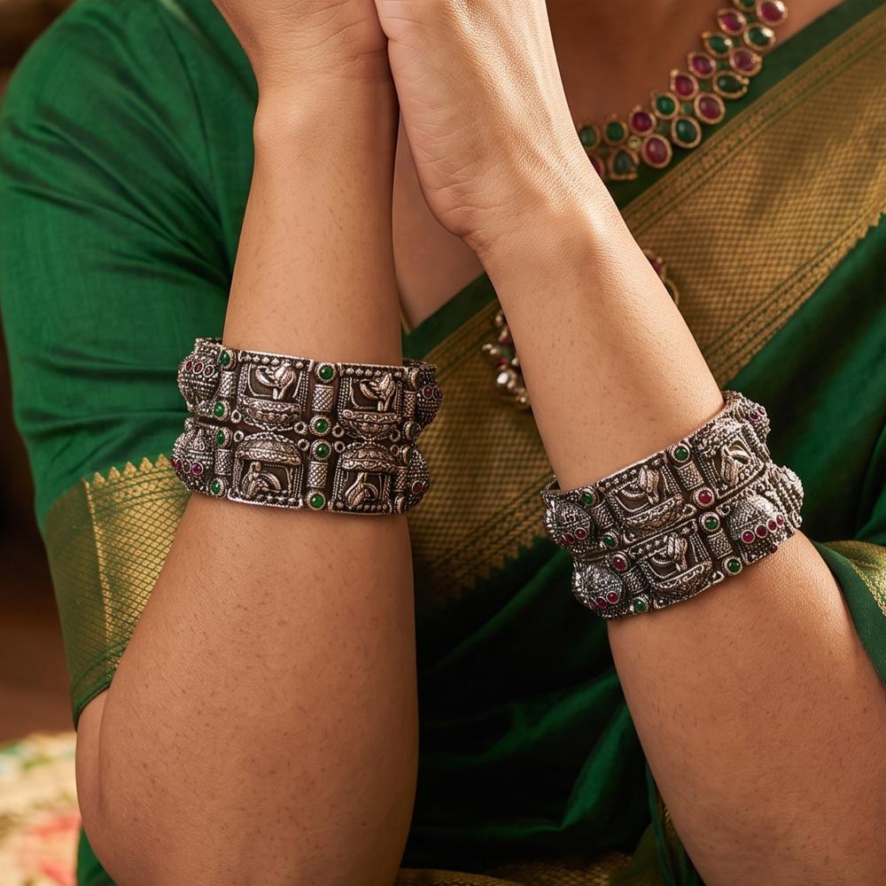 Js Fashion  Oxidized Peacock Designer Set of 2 Bangles for Women