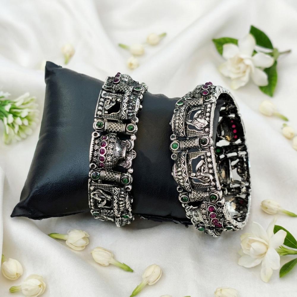 Js Fashion  Oxidized Peacock Designer Set of 2 Bangles for Women