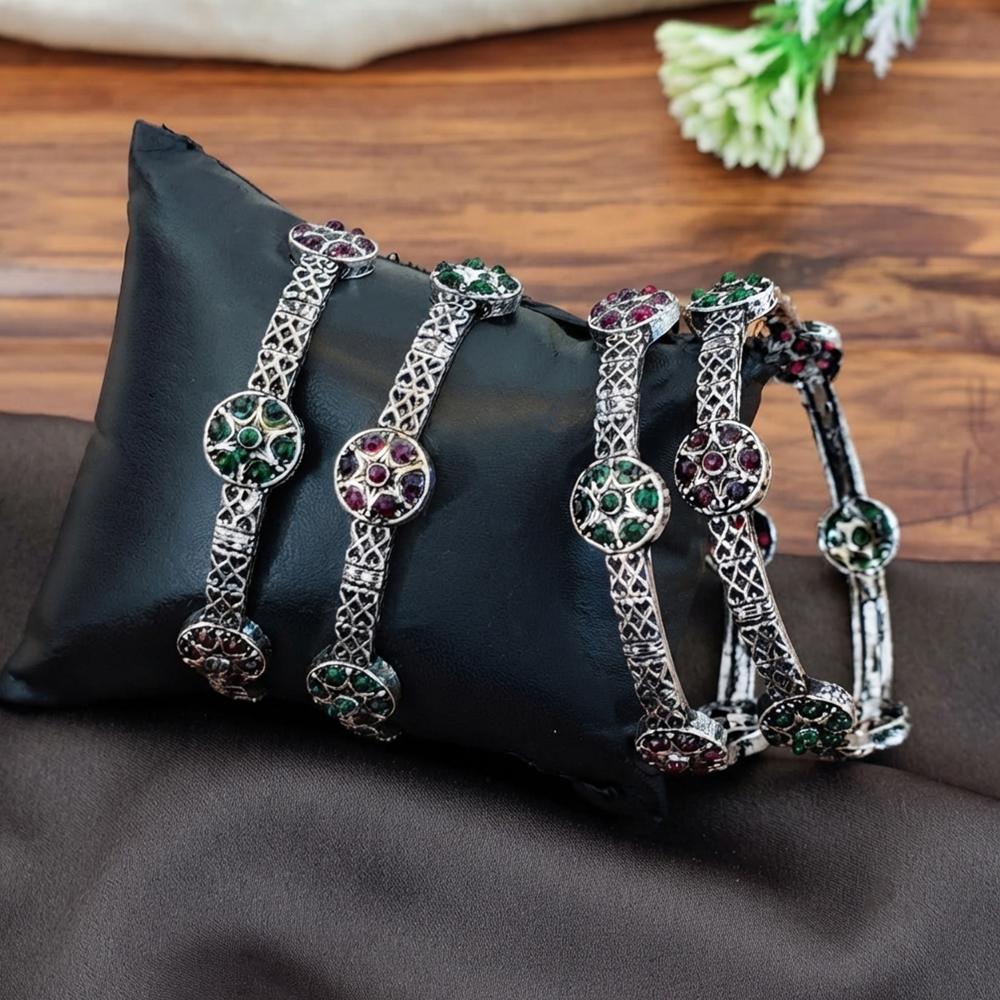 Js Fashion  Oxidized Floral Stone Bangle Set for Women