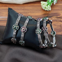 Js Fashion  Oxidized Floral Stone Bangle Set for Women