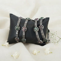 Js Fashion  Oxidized Floral Stone Bangle Set for Women