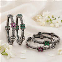 Js Fashion  Traditional Oxidized Party Wear Floral Set of 4 Bangles for Women