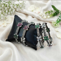 Js Fashion  Traditional Oxidized Party Wear Floral Set of 4 Bangles for Women
