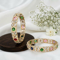 Js Fashion  Elegant High Gold Floral Stone Set of 2 Bangle for Women