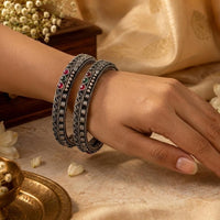 Js Fashion  Oxidized Silver Traditional Designer Bangle Set