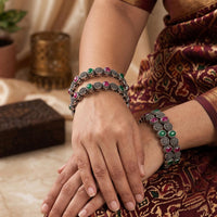 Js Fashion  Oxidized Silver Traditional Designer Set of 4 Bangles for Women