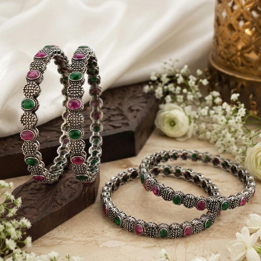 Js Fashion  Oxidized Silver Traditional Designer Set of 4 Bangles for Women