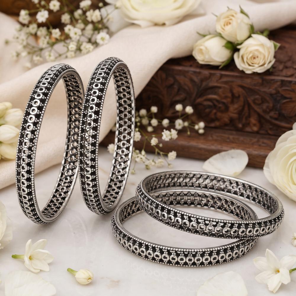 Js Fashion  Antique Oxidized Silver Fancy Set of 4 Bangles for Women