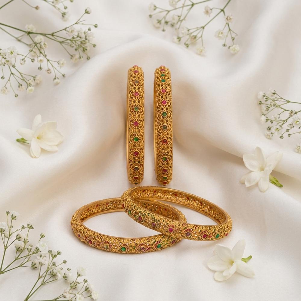 Js Fashion  Traditional High Gold Floral Antique Set of 4 Bangles for Women