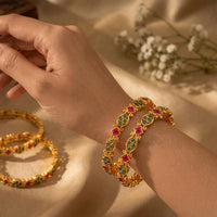 Js Fashion  Traditional Gold Filigree Gemstone Set of 4 Bangles for Women