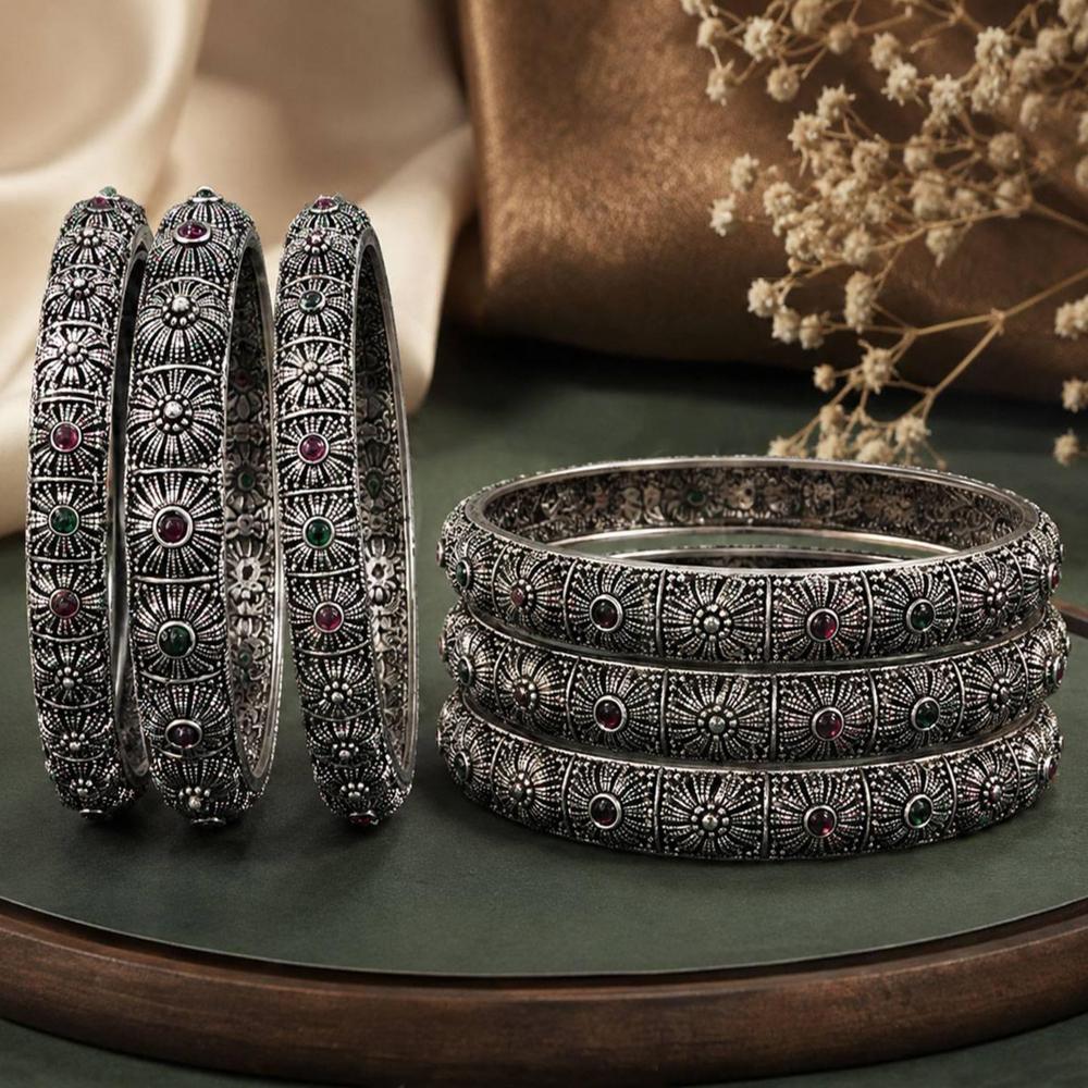 Js Fashion  Elegant Oxidized Silver Antique Set of 6 Bangles for Women