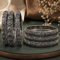 Js Fashion  Elegant Oxidized Silver Antique Set of 6 Bangles for Women