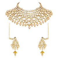 Etnico Wedding Collection Traditional Ethnic Gold Plated Pearl & Kundan Stone Work Bridal Jewellery Set For Women