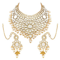 Etnico Wedding Collection Traditional Ethnic Gold Plated Pearl & Kundan Stone Work Bridal Jewellery Set For Women