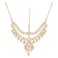 Etnico Wedding Collection Traditional Ethnic Gold Plated Pearl & Kundan Stone Work Bridal Jewellery Set For Women