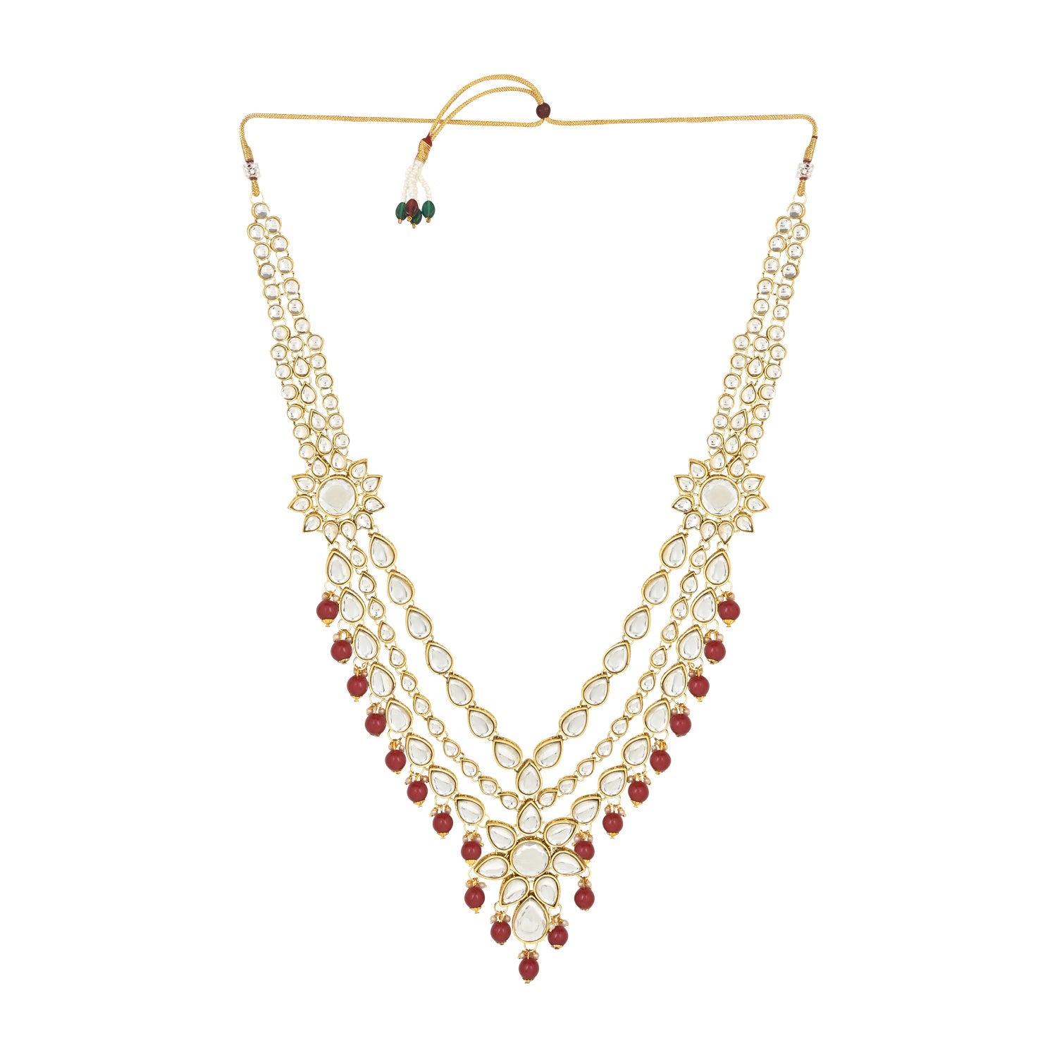 Etnico Wedding Collection Traditional Ethnic Gold Plated Pearl & Kundan Stone Work Bridal Jewellery Set For Women