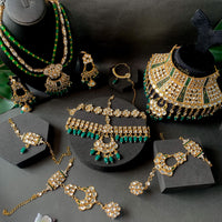 Etnico Wedding Collection Traditional Ethnic Gold Plated Pearl & Kundan Stone Work Bridal Jewellery Set For Women 