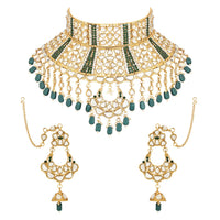 Etnico Wedding Collection Traditional Ethnic Gold Plated Pearl & Kundan Stone Work Bridal Jewellery Set For Women