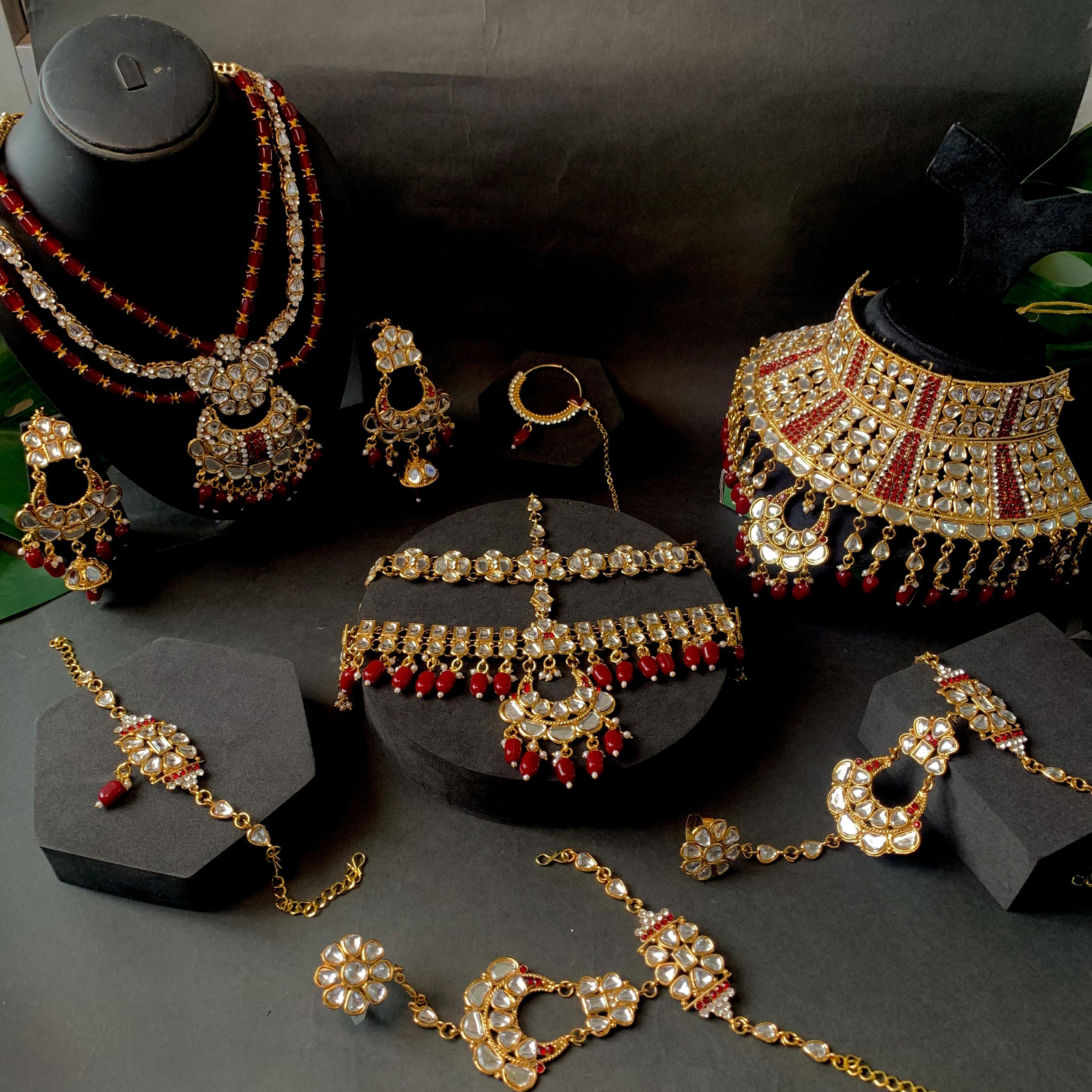 Etnico Wedding Collection Traditional Ethnic Gold Plated Pearl & Kundan Stone Work Bridal Jewellery Set For Women