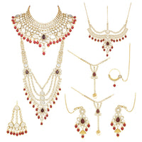 Etnico Wedding Collection Traditional Ethnic Gold Plated Pearl & Kundan Stone Work Bridal Jewellery Set For Women