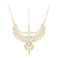 Etnico Wedding Collection Traditional Ethnic Gold Plated Pearl & Kundan Stone Work Bridal Jewellery Set For Women