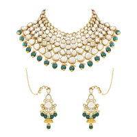 Etnico Wedding Collection Traditional Ethnic Gold Plated Pearl & Kundan Stone Work Bridal Jewellery Set For Women