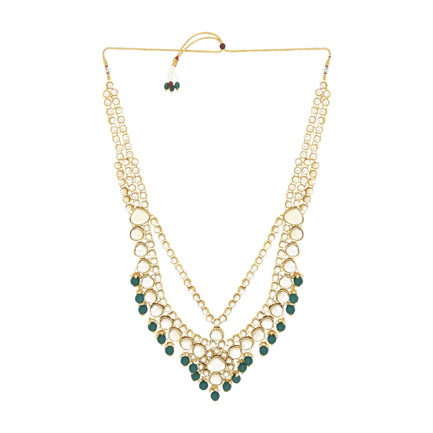 Etnico Wedding Collection Traditional Ethnic Gold Plated Pearl & Kundan Stone Work Bridal Jewellery Set For Women