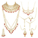 Etnico Wedding Collection Traditional Ethnic Gold Plated Pearl & Kundan Stone Work Bridal Jewellery Set For Women