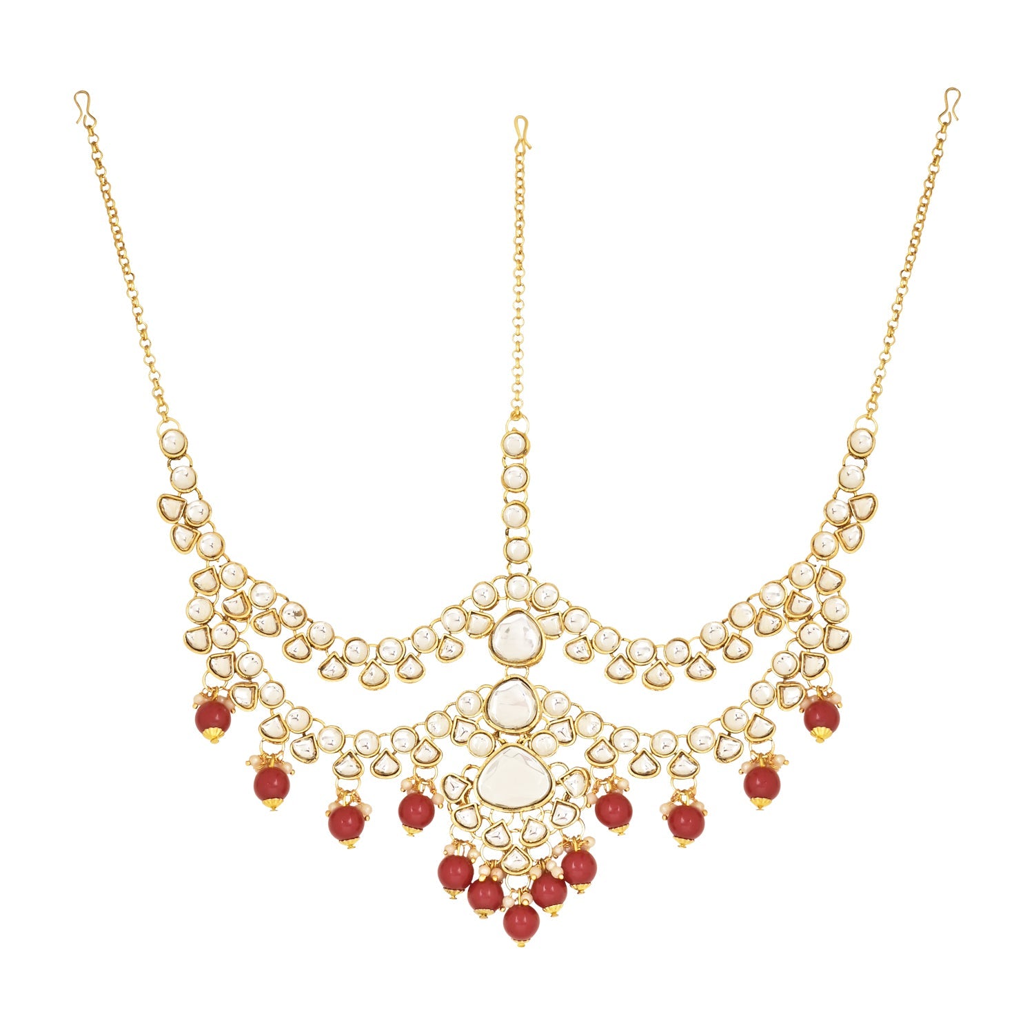 Etnico Wedding Collection Traditional Ethnic Gold Plated Pearl & Kundan Stone Work Bridal Jewellery Set For Women