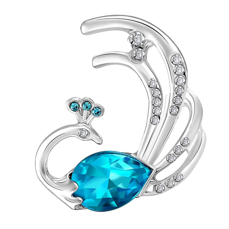 Mahi Aqua Blue Crystal Swooning Peacock Shaped Brooch / Saree Pin for Women (BP1101116RAblu)