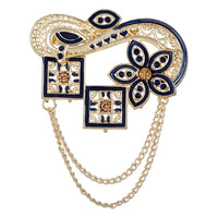 Mahi Navy Blue Meenakari Work Enamel Square and Floral Design Dual Layer Chain Shervani / Indowestern Brooch for Men (BP1101119GNBlu)
