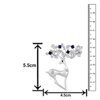 Mahi Rhodium Plated Montana Blue and White Crystals Cute Deer-Shaped Saree Pin / Wedding Brooch for Women (BP1101146RMBlu)
