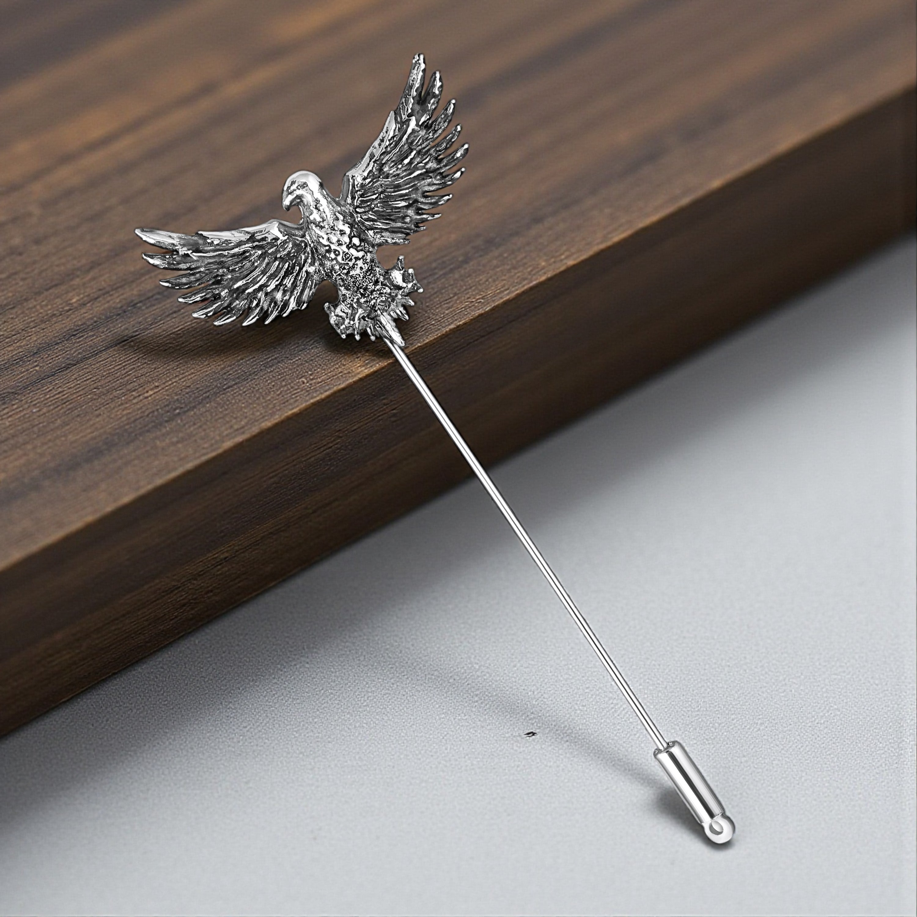 Mahi Premium Silver Eagle-Shaped Mens Brooch Lapel Pin with Antique Rhodium Plating for Coat, Blazer, Jodhpuri (BP1101245R)